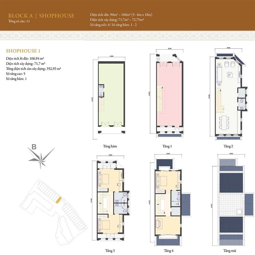 Mặt bằng căn Shophouse mẫu 01 thuộc Block A. Mặt bằng căn Shophouse mẫu 01 thuộc Block A.