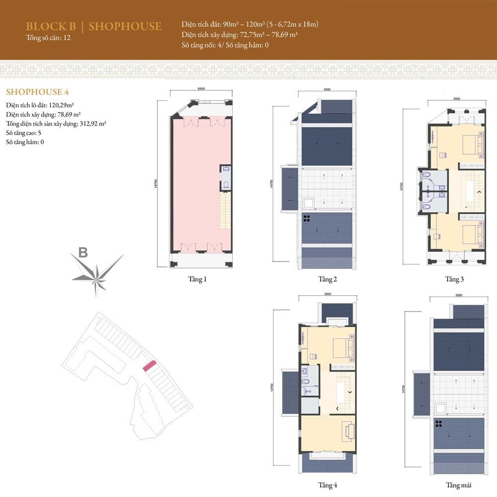 Mặt bằng căn Shophouse mẫu 04 thuộc Block B. Mặt bằng căn Shophouse mẫu 04 thuộc Block B.