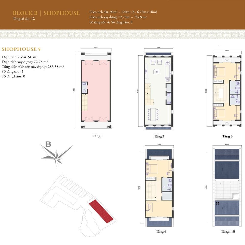 Mặt bằng căn Shophouse mẫu 05 thuộc Block B. Mặt bằng căn Shophouse mẫu 05 thuộc Block B.