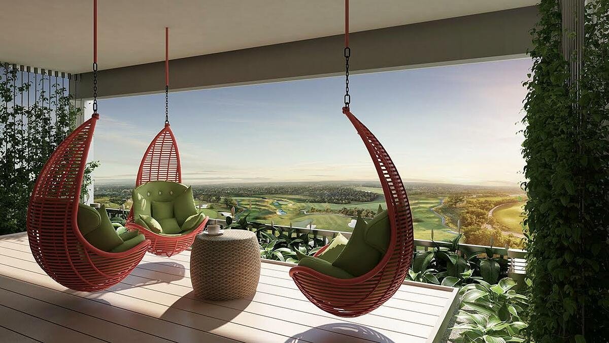 Phối cảnh khu vườn treo thư giãn trên không của dự ánThe Emerald Golf View.